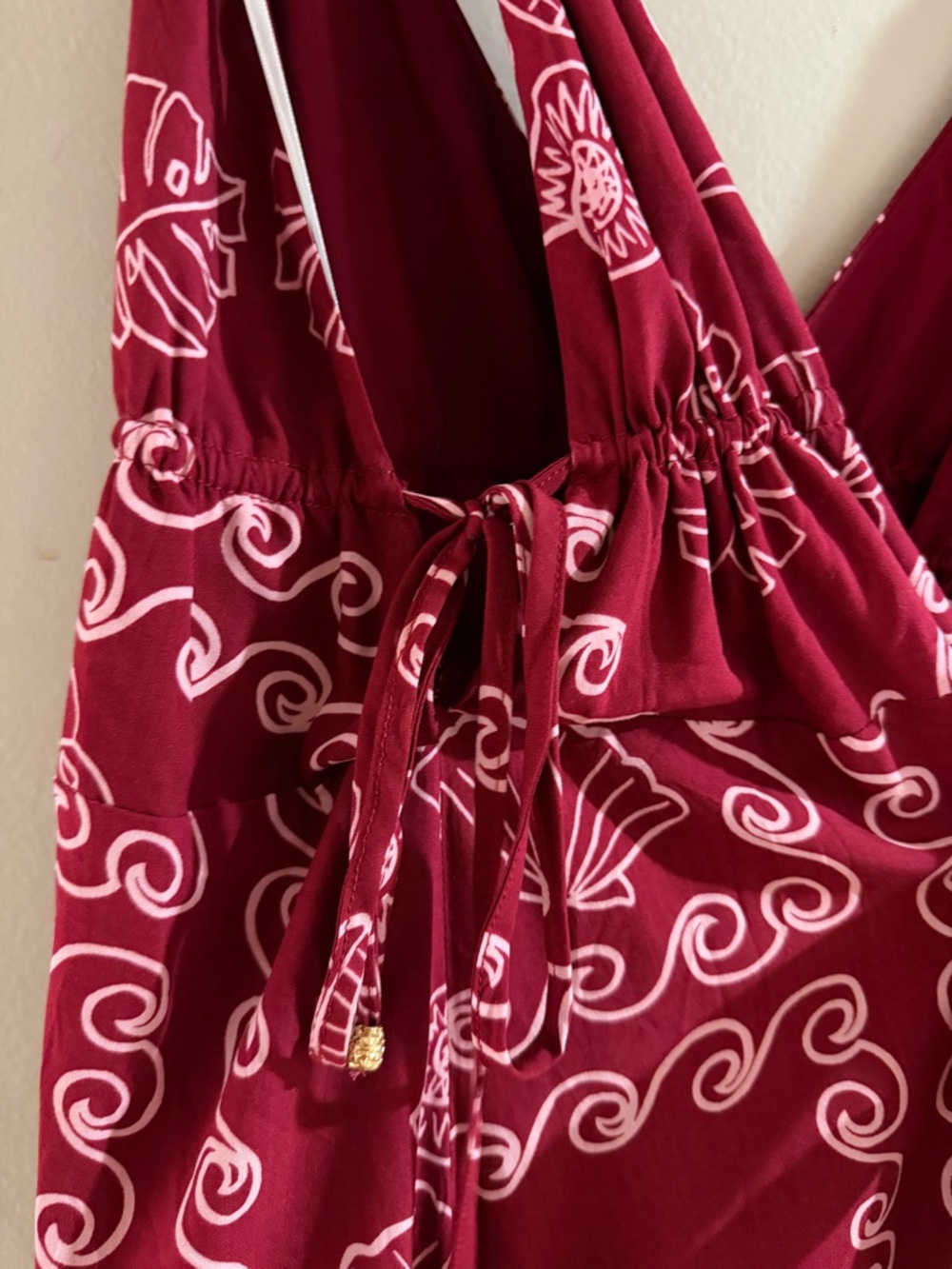 Red Printed V-Neck Maxi Dress with Thin Straps - Picture 4 of 4